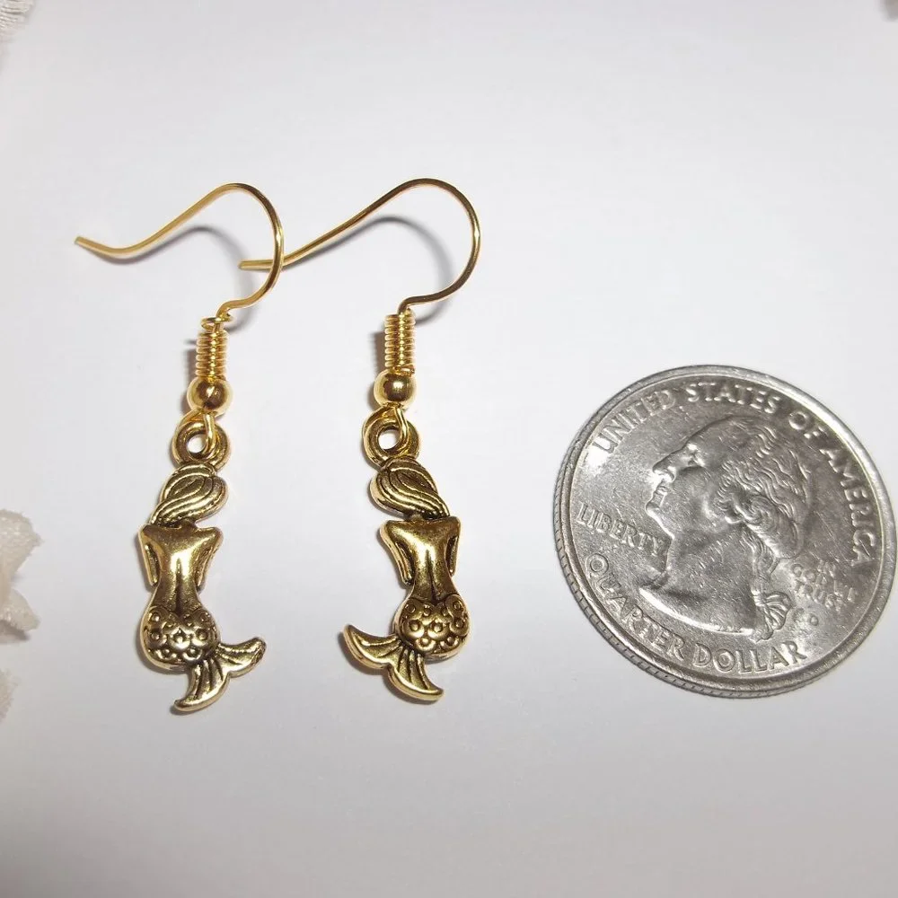 Gold Mermaid Earrings Dangle Drop Fashion Jewelry Set Beach Vacation Wear 7361